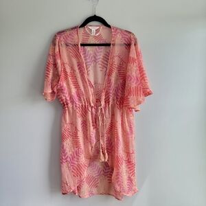 EUC LC Lauren Conrad Womens Peach Floral Cover Up Kimono